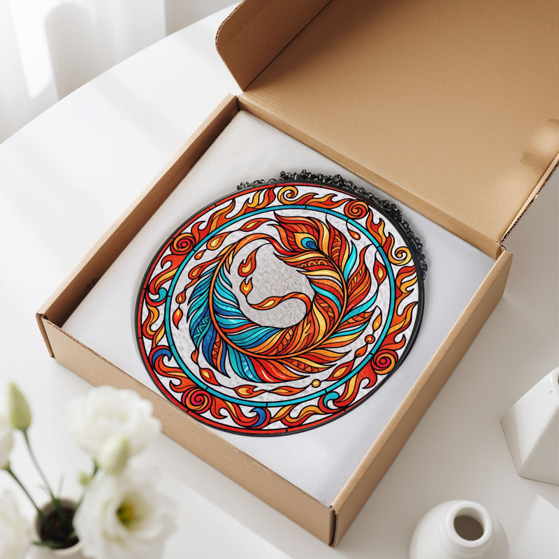 Vitrail Phoenix Flame, H 7,8 po