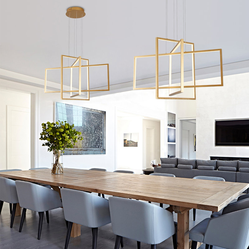 Vollmer 3-Light Dimmable LED Square/Rectangle Chandelier, Gold