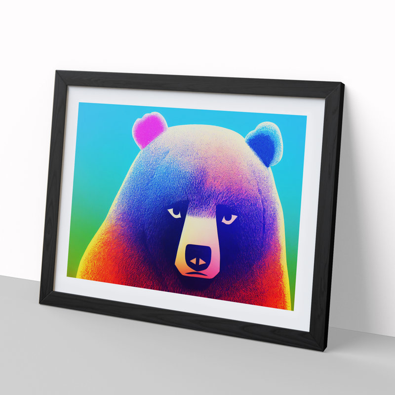Fascinating Bear Abstract - Single Picture Frame Print, 46cm H x 64cm W x 2cm D, Black