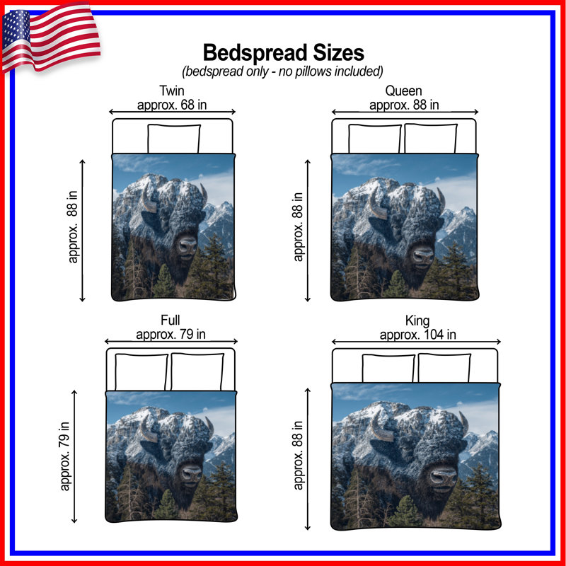 Couvre-lit matelassé Mountain Bison Illusion toutes tailles, Full / Double