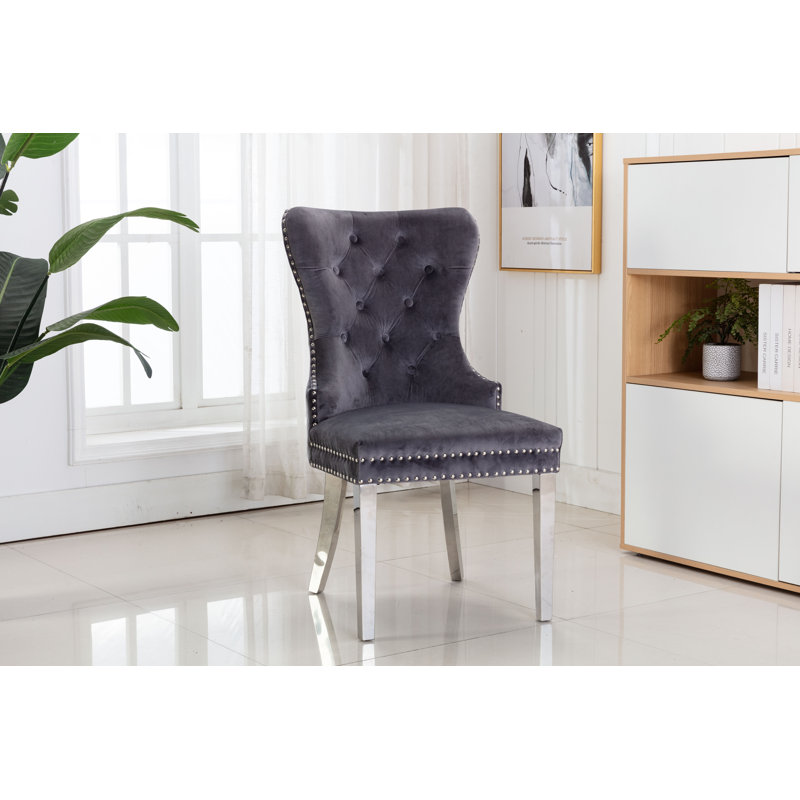 Berendt 19'' H Tufted Velvet Upholstered Side Chair, Dark Gray