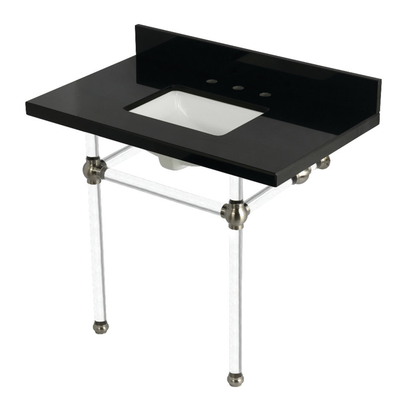 Kingston Brass Templeton 36-Inch Black Granite Console Sink with Acrylic Legs (8-Inch, 3-Hole), Brushed Nickel