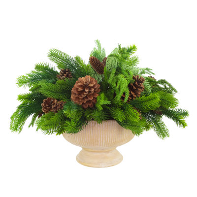 Evergreen Centerpiece with Pinecones
