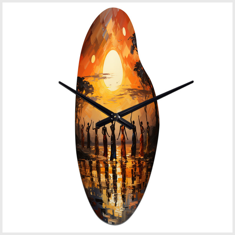 «African Savannah Melody II - Horloge mondiale incurvée en métal, horloge murale jaune, Moyenne