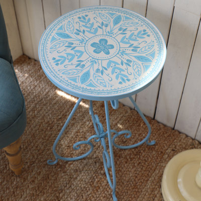 Ceramic Top Side Table End Table Coffe Table for Outdoor/Indoor ,Vintage Metal Plant Stand for Indoor & Outdoor Use, Round Accent Table for Porch,Patio, Balcony, Living Room