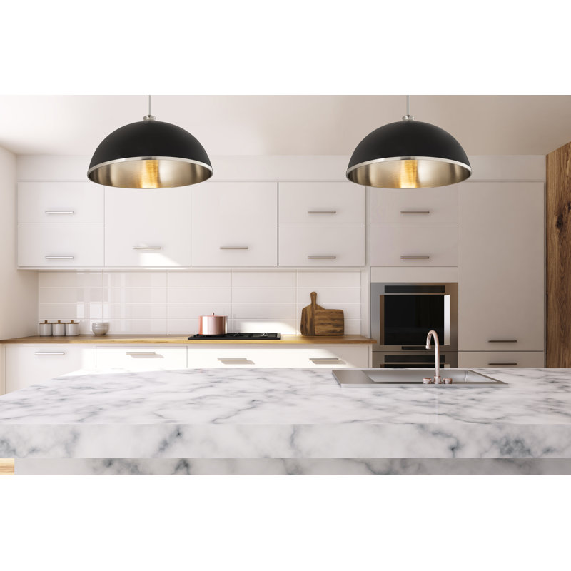 Luminaire suspendu 1 lumière Hagberg, Nickel brossé, Noir mat, H 13 po x l 20 po x P 20 po