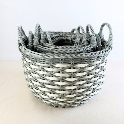 Panier à linge et à linge tissé à la main 3, gris et beige, vêtements de rangement, couvertures, solide et pratique avec poignées 3