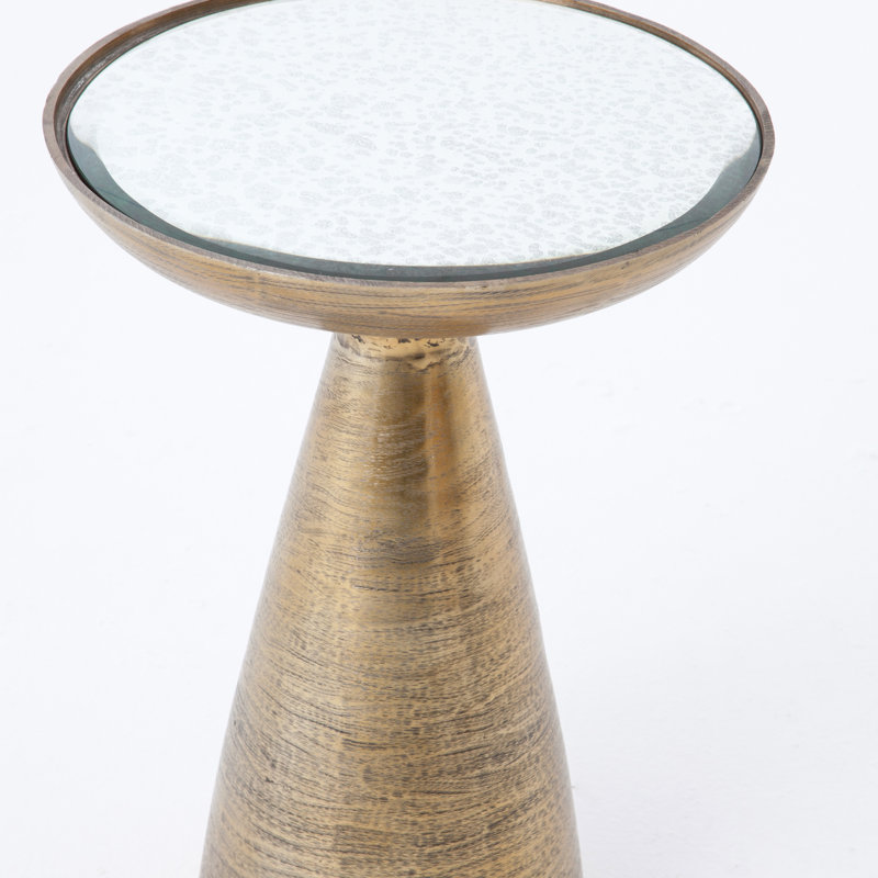 Marlow Glass End Table, Antiqued Mirror, Brushed Brass