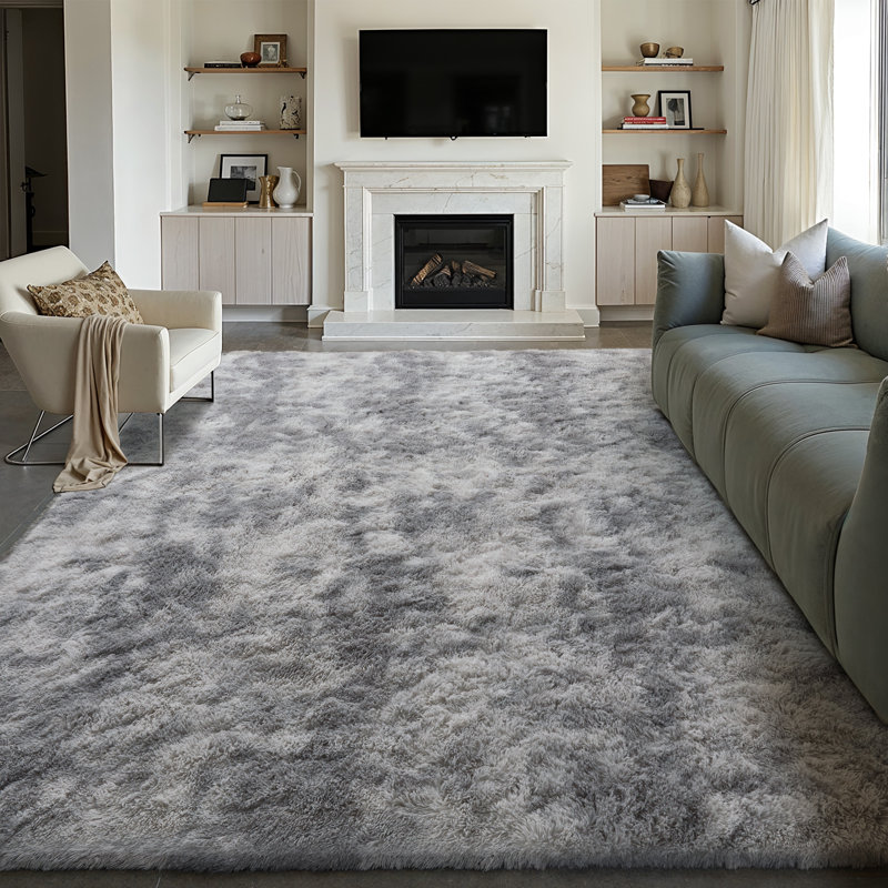 Tie Dye Shag Area Rug, Rectangle 8' x 10', Gray