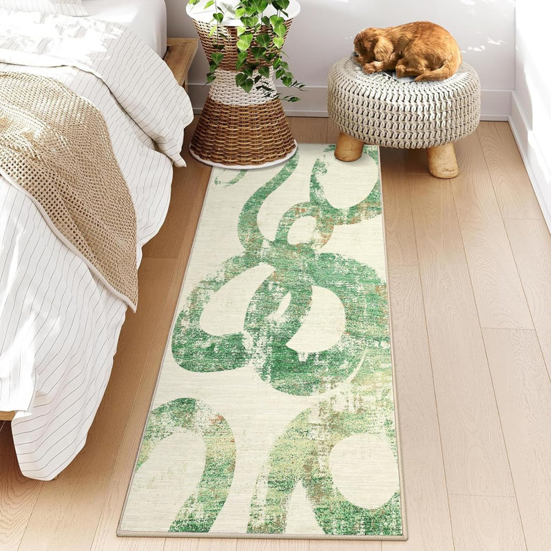Washable Pink Runner Rug, Soft Non-Slip, Low Pile, Thin, Snake Print, Contemporary Accent Carpet for Kitchen, Hallway, Laundry.