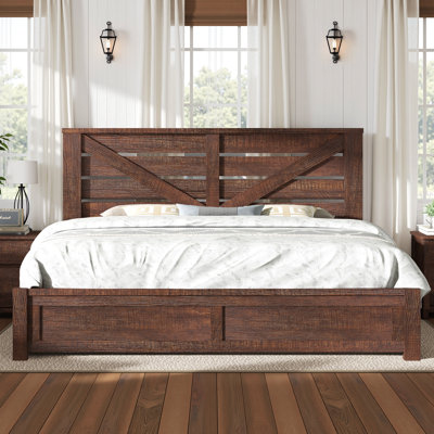  Tryston Farmhouse King Bed Frame with 49.2" Barn Door Headboard, Brown