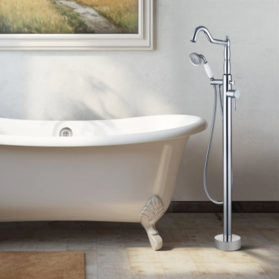 Cisy Floor Mounted Freestanding Tub Filler with Diverter and Handshower