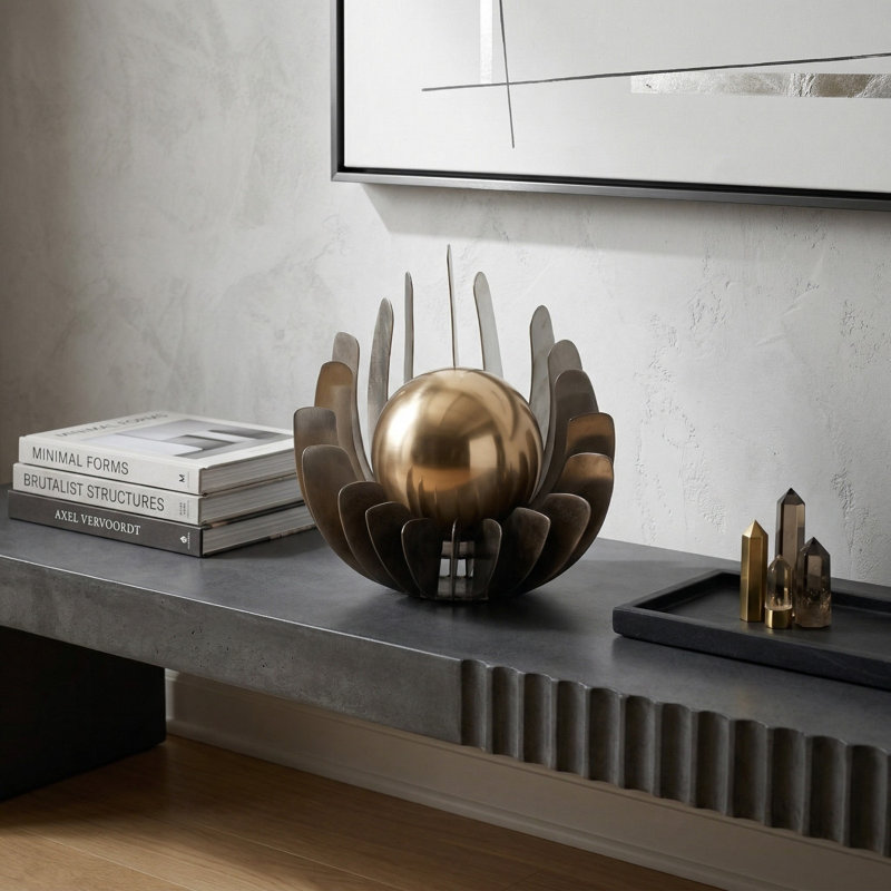 Modern Metal Aluminum Sculpture with Abstract Layered Design, 10" H x 9" W x 9" D