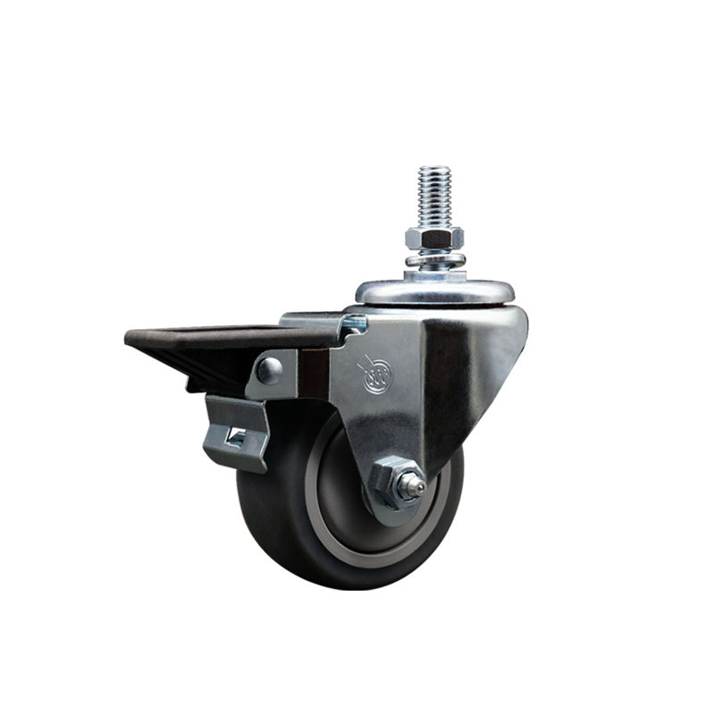 3 Inch_Thermoplastic Rubber ½ Inch Threaded Stem Caster with Brake
