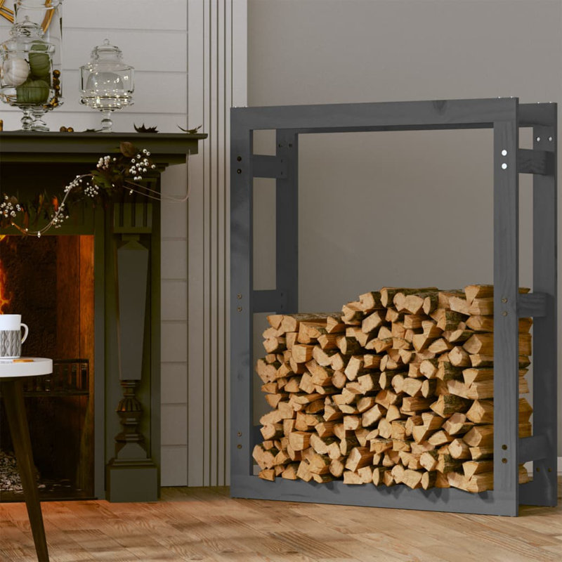 80cm W Solid Wood Log Rack, Gray