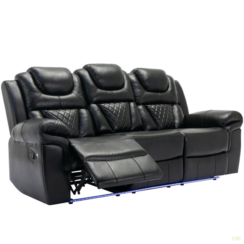 Fauteuil inclinable manuel de cinéma maison avec console centrale et bande lumineuse à DEL pour le salon, Noir