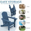 HDPE Folding Fire Pit Adirondack Chair with Pull Out Ottoman Weather Resistant Outdoor Patio Lounge Chair with 2 Cup Holders-2107688746