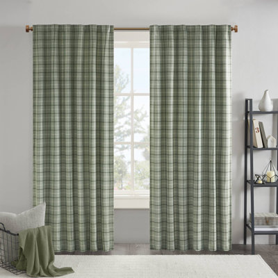 Anaheim Green Woven Plaid Room Darkening Thermal Fleece Lined Single 50x63" Curtain Panel