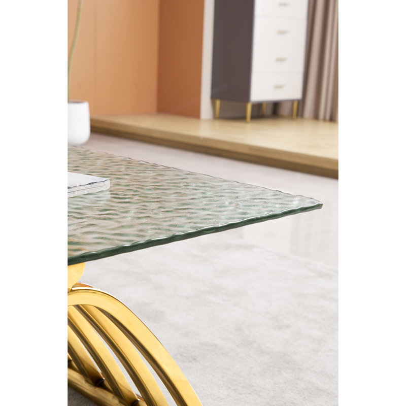 Table basse 47 po rectangulaire moderne en verre trempé avec accents en acier inoxydable doré, pour bureau à domicile, base supérieure facile à assembler, salon