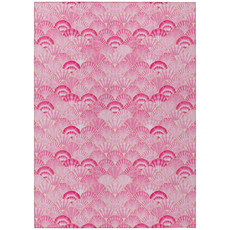 Tapis intérieur / extérieur en polyester tissé à la machine rose, Rectangle 3 pi x 5 pi