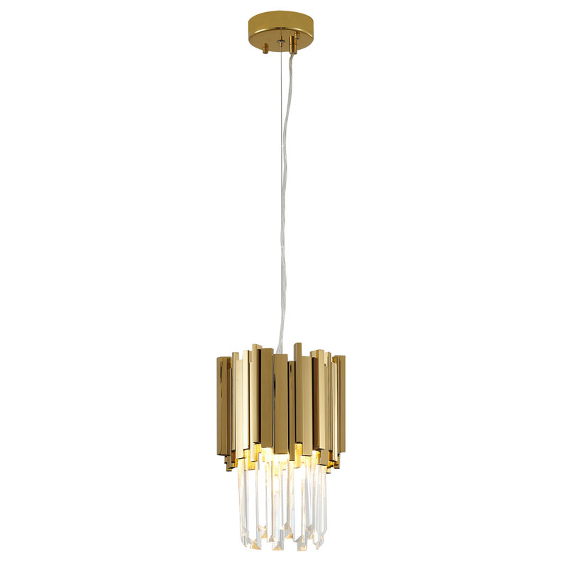 3-Light Gold Stainless Steel Pendant With Clear Crystals