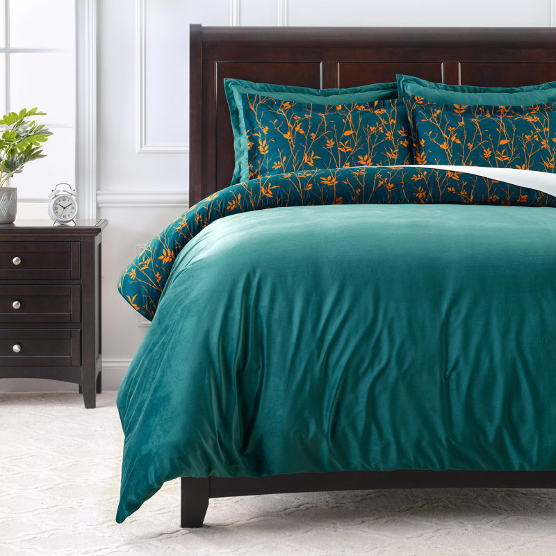 Teal Microfibre Reversible 3 Piece Duvet Cover Set, Twin Duvet Cover + 2 Standard Pillowcases