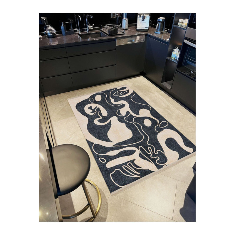 Tapis décoratif beige tissé à la machine beige, Rectangle 3 pi 3 po x 4 pi 11 po