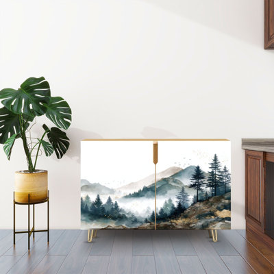 Sideboard Buffet Cabinet with Storage Vertical Watercolor Pine with 2 Doors for Living Room and Kitchen