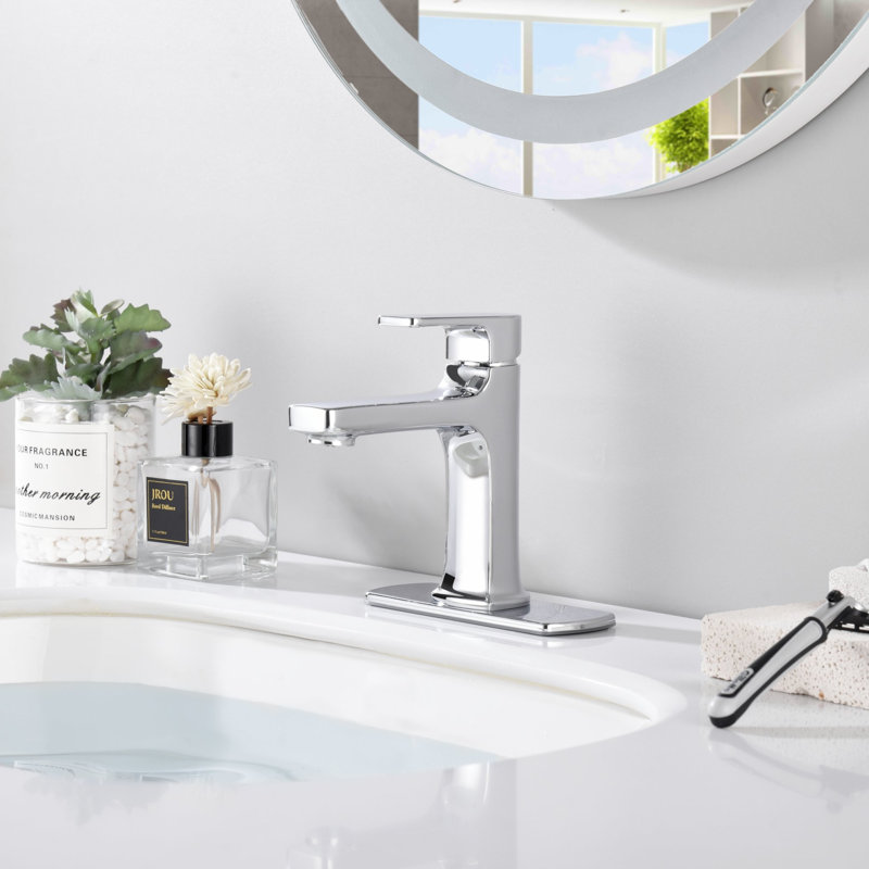 Robinet de lavabo de salle de bain à poignée simple à 1 trou avec plaque de pont assortie Dean - Chrome poli, Chrome poli
