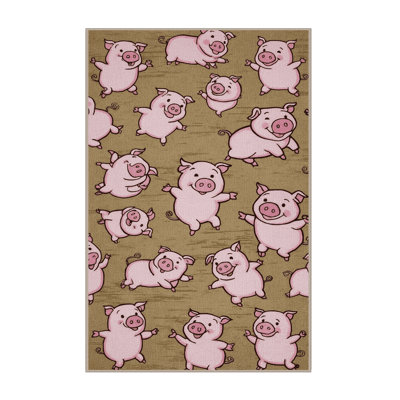 Washable Pigs Farm Area Rug