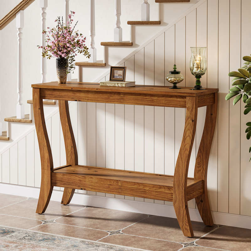 Console de 41,3 pouces en bois massif, table d'entrée avec rangement Farmhouse, Noyer