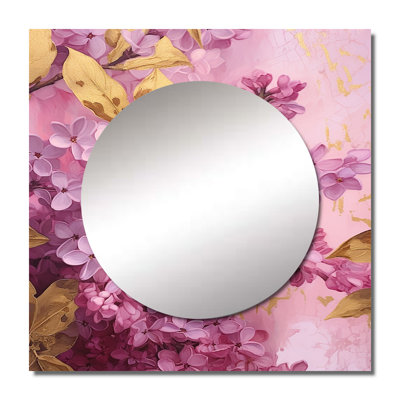 Avieon - Pink Gold Lilacs Fragrants Blossum Floral Square Living Room Wall Mirror Art