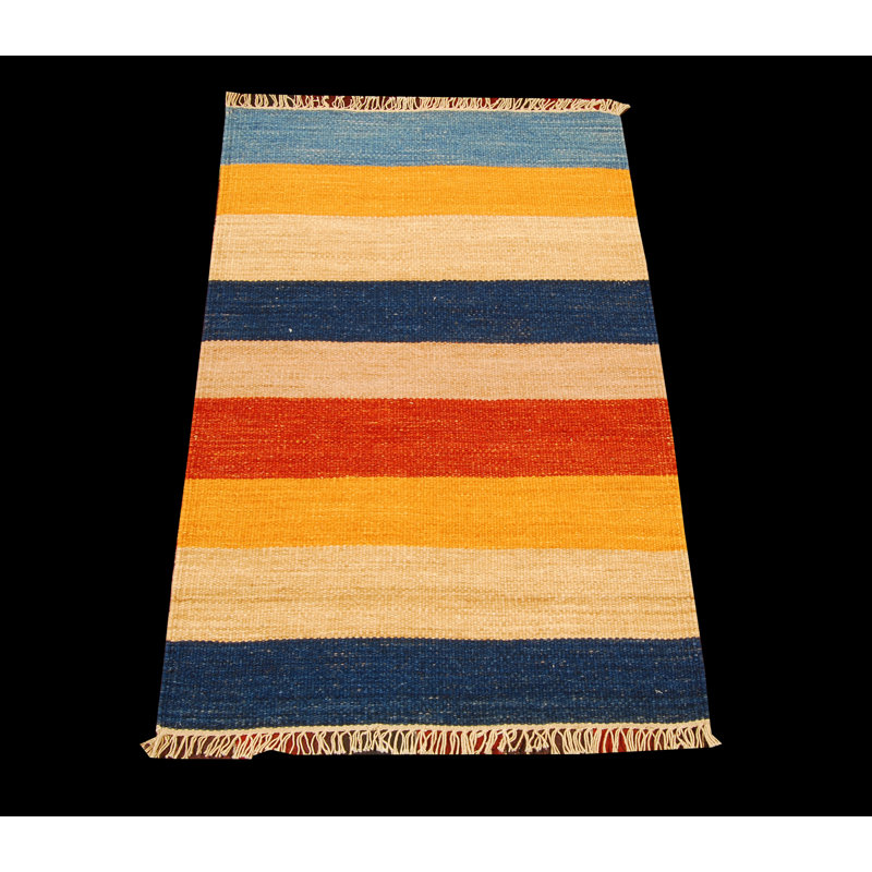 Peasnell Rectangle 60 cm x 90 cm Striped Hand Loomed Kilim Area Rug