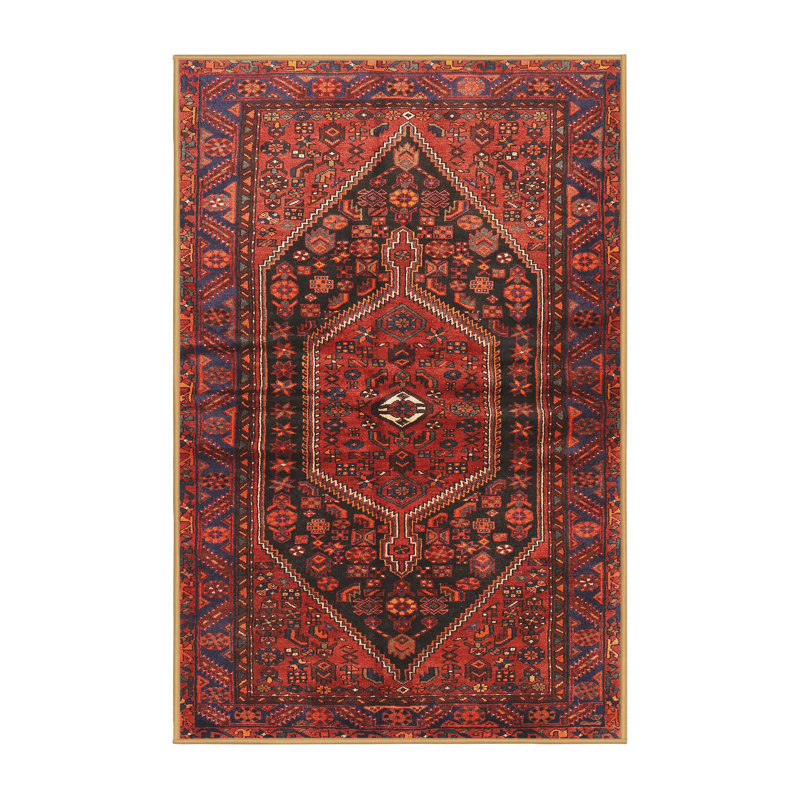 Tapis traditionnel rouge / noir, Rectangle 2 pi x 3 pi
