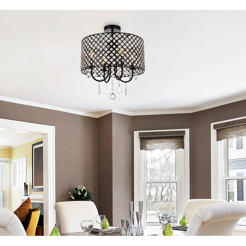 Dusin Semi Flush Mount, Black, Black/Clear, 19" H x 17" W x 17" D