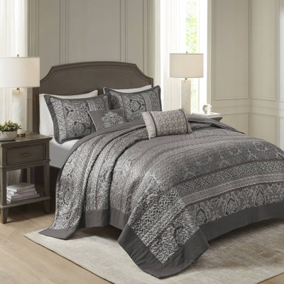 Bellagio Grey Reversible Jacquared 5-Piece King Coverlet Set