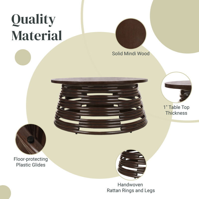 Zeke Rattan Round Coffee Or Side Table, Espresso Brown, Espresso Brown