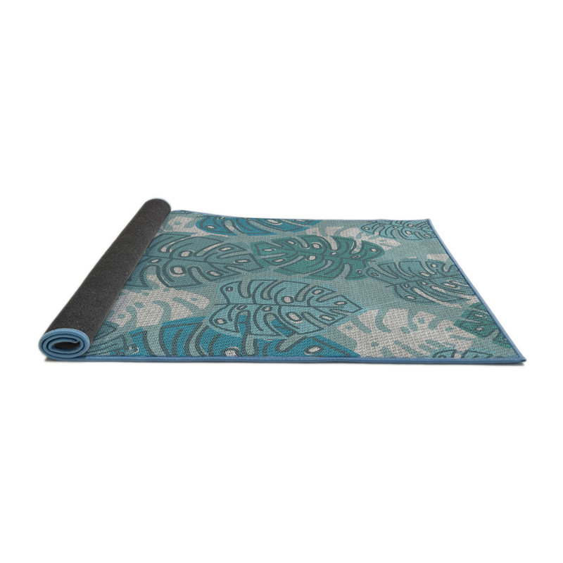 Tapis bleu/blanc à motifs, Rond 3 pi