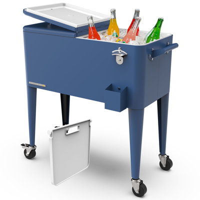 Glacière Permasteel avec séparateur, capacité de 80 pte spacieuse, réfrigération de 36 heures, plateau de service, glacière à roulettes pour le divertissement intérieur et extérieur, marine