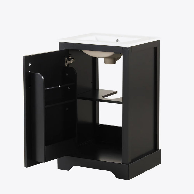 Meuble-lavabo de 20 po avec lavabo, armoire de salle de bain avec porte à fermeture douce, support de rangement et tablette réglable