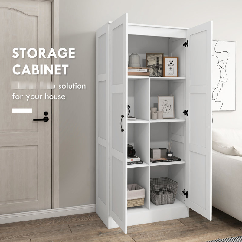 Armoire blanche de 71 po de hauteur avec tablettes mobiles pour rangement organisé et option compacte