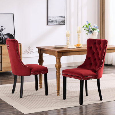Of 2 Classic Dining Chairs In Velvet, Burgundy. Modern Design, Comfortable Cushion, Solid Wood Base, Chic Burgundy Velvet Chairs, 2. Elegant Appearance, Legs, Back Support, Room Delight