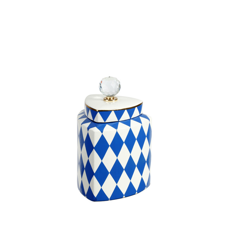 Pot en céramique 9 po, Blanc / Bleu, H 9 po x l 5,75 po x P 5,75 po
