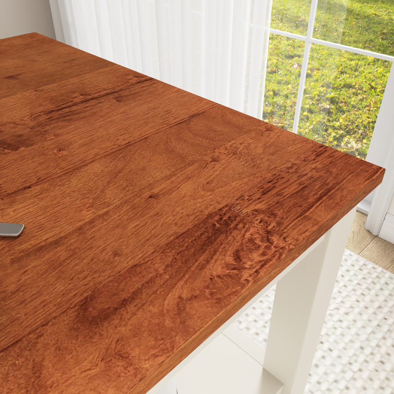 45" W Solid Wood Rustic Dining Table With 2 Open Shelves
