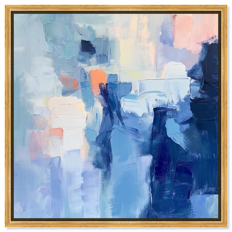 Oliver Gal Boundless Blues I Abstract - Heavy Gel Top Coat Framed Canvas Art, Gold, 25" H x 25" W