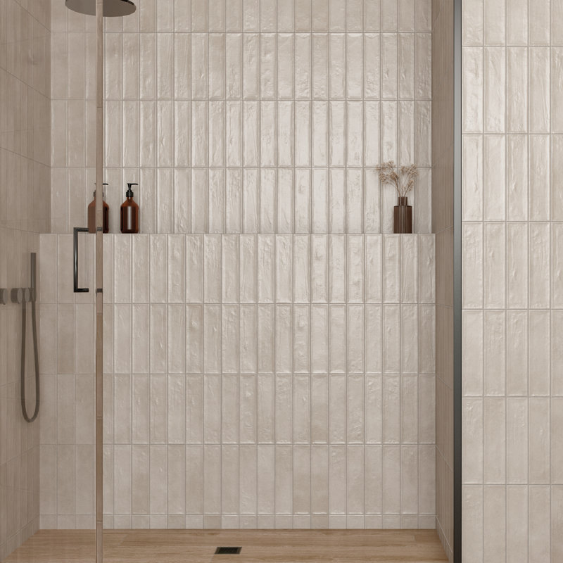 Tavira 2,95 po X 11,81 po Carreau de mur de métro en céramique satinée, Beige crème