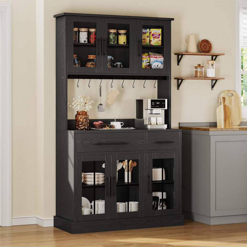 Armoire de rangement pour garde-manger de 71 po avec support pour micro-ondes, grande armoire de cuisine moderne avec prise de courant, garde-manger avec tiroirs et tablettes pour la maison, blanc