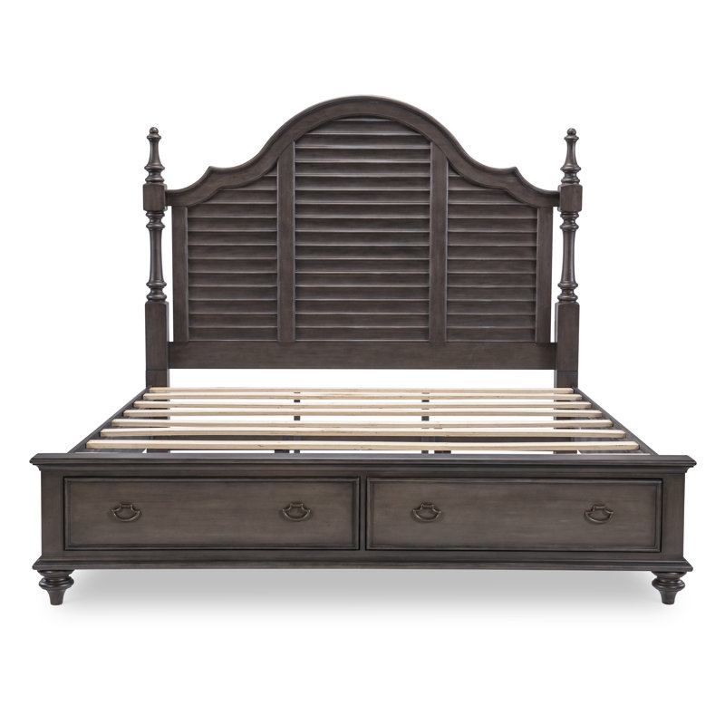 King Gray and Brown Wood Poster Bed with Storage