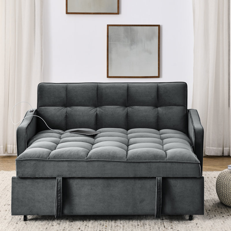 Lit avec plateau, dossier réglable, velours gris, lit escamotable en velours compact, charge pratique, Gris