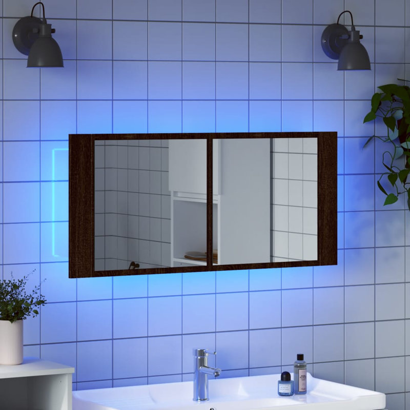 Dadrien 45cm H x 100cm W Wall Mounted Required Mirror Cabinet with LED Lighting, Brown Oak